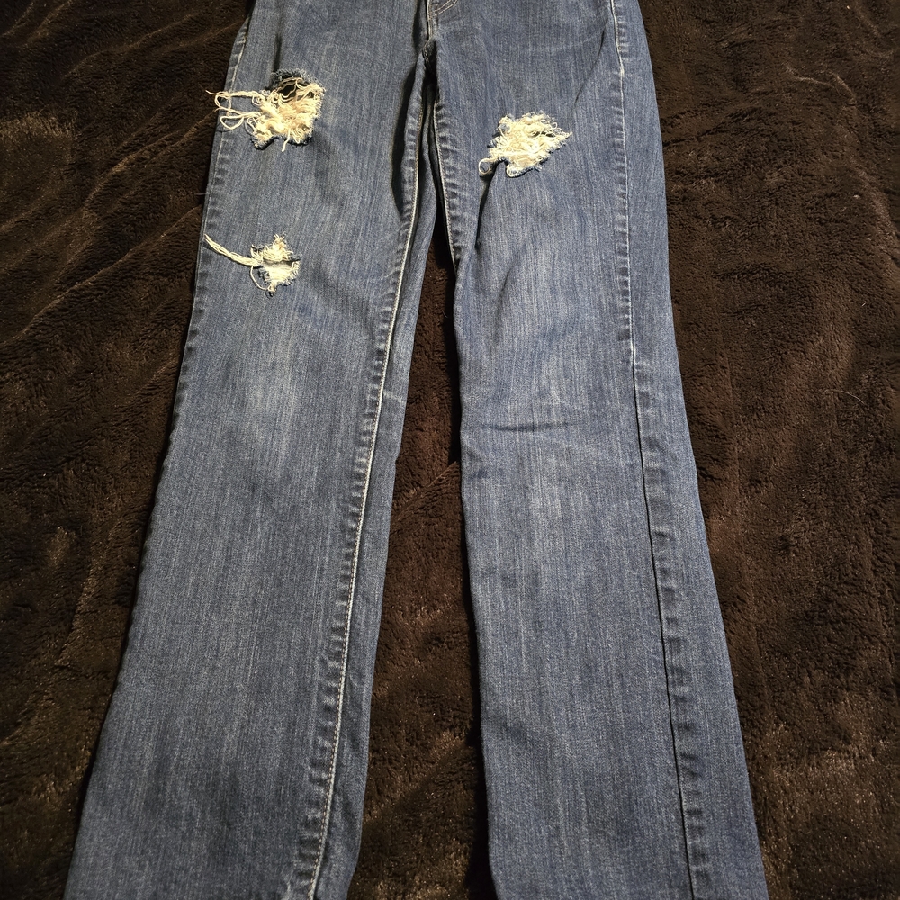 Levi's Blue Distressed Straight Leg Jeans